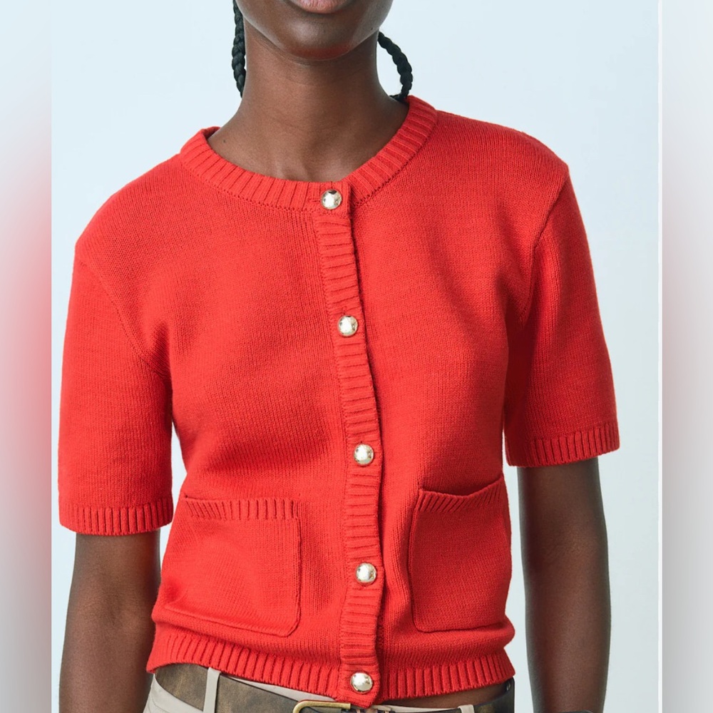 H&M Red Short Sleeve Cardigan